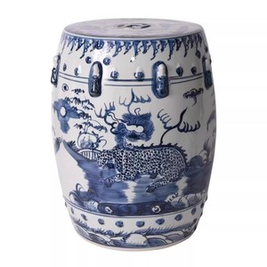 Tabouret de jardin décoratif d'extérieur en porcelaine bleue et <span class=keywords><strong>blanche</strong></span> Kylin peinte à la main, style Art déco, Ruxi Antique Chinese - Product Image 1