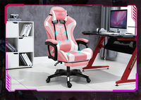 Chaise de jeu LED de course moderne avec haut-parleurs et coussin lombaire, en cuir synthétique, pivotante, avec fonction massage pour PC