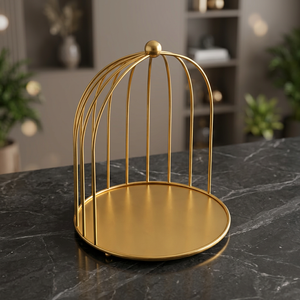 Jaula de Pájaros Decorativa de Hierro de Lujo, Soporte Moderno Redondo con Acabado Pulido, Adorno de Mesa Ecológico para Decoración del Hogar - Product Image 1