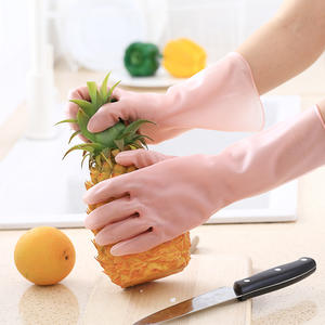 Gants de vaisselle en PVC épais imperméables 32 cm, couleur unie, pour le nettoyage domestique, transparents, blanc, bleu gelée, rose - Product Image 2