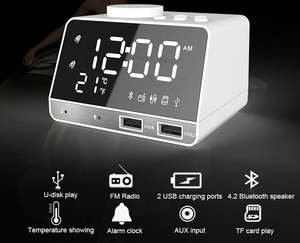 Custom K11 Mirror Display Digital <b>Alarm</b> <b>Clock</b> FM <b>Radio</b> USB Charging Ports Snooze Function Hotel Bedroom Office Desk <b>Bedside</b> - Product Image 5