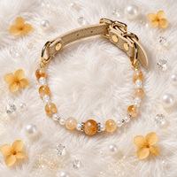 Ensemble collier et bracelet pour animaux de compagnie en cuir 100% véritable, élégant, jaune, avec cristaux, pour chiens et chats