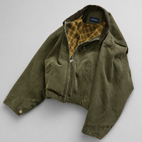 Veste en jean unisexe rétro streetwear 100 % coton personnalisée pour l'automne, style motard, multi-poches, coupe-vent, écologique