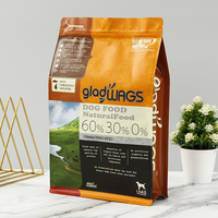 Pochette à fond plat UV mat avec fermeture éclair pressée, en plastique de qualité alimentaire, emballage adapté pour animaux de compagnie, pour 1,5 kg d'aliments naturels pour chiens