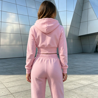 Ensemble sweat à capuche et jogging décontracté rose en molleton de coton brodé, coupe courte et ajustée, style streetwear, écologique, haute qualité, personnalisé pour femme