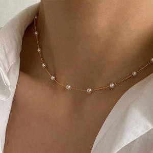 Collier Fait Main en Acier Inoxydable Plaqué Or 18K avec Chaîne de Perles Rondes, Bijou de Mariage pour Femme - Product Image 3