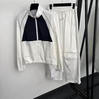 Ensemble de survêtement en toile pour femme, coupe-vent à demi-zip, pantalon large, haut court superposé, broderie de lettres, style décontracté