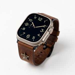 Bracelet de montre vintage en cuir véritable clouté style punk, fait main, en cuir de vachette Crazy Horse de qualité supérieure pour Apple Watch - Product Image 1
