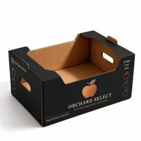Caisse à pommes personnalisée noire et or Orchard Select 40x30x20cm avec poignées pour emballage cadeau de fruits