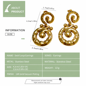 Pendientes colgantes en espiral de acero inoxidable con baño de oro de 14K al vacío - Product Image 4