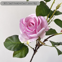 Fleur artificielle en EVA à 3 têtes, toucher réel, rose pêche, avec bourgeon, pour la décoration intérieure (vente en gros)