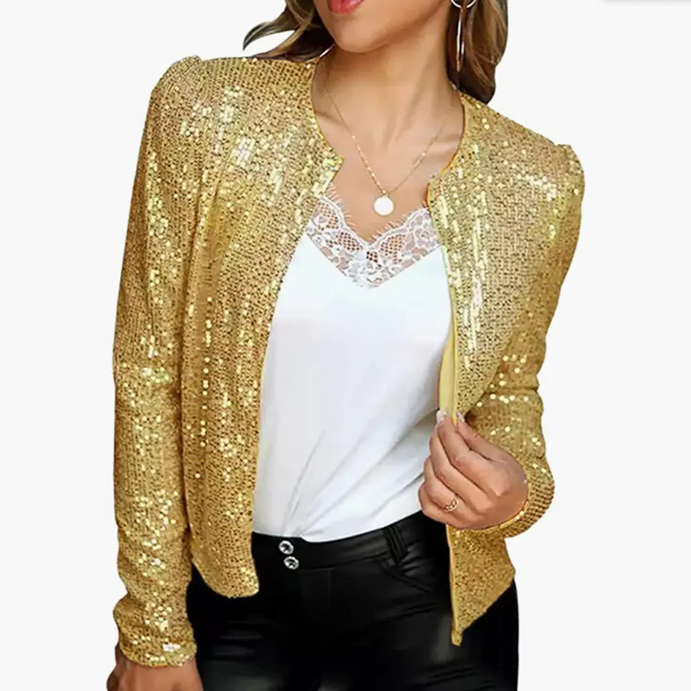 2024 primavera Cross Border da donna Top Fashion cappotto colorato con colletto in paillettes corto Casual Versatile piccolo cappotto