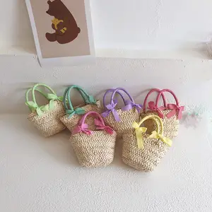 wholesale fashion summer girls kids woven bag purse children child mini small straw beach handbag