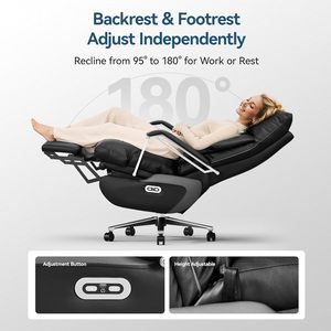 Chaise de <span class=keywords><strong>bureau</strong></span> électrique à double moteur avec repose-pieds, siège <span class=keywords><strong>large</strong></span>, ergonomique, en cuir, cadre en aluminium, pour la maison/le <span class=keywords><strong>bureau</strong></span>, noire - Product Image 3