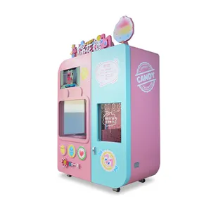 硬币账单信用卡接收器棉糖糖果制作自动售货粉色全自动棉糖机