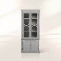 Magnifique vitrine en bois de peuplier français, avec façade modulaire en verre cintrée pour villa de luxe, bibliothèque, armoire haute de salon, buffet