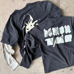 T-<span class=keywords><strong>shirt</strong></span> personnalisé impression ourlet brut Vintage pierre en détresse lavé à l'acide t-shirts graphiques t-<span class=keywords><strong>shirt</strong></span> double couche à manches longues T-<span class=keywords><strong>Shirt</strong></span> patron - Product Image 5