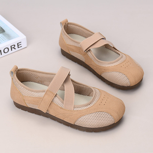 Women Breathable Mesh Balletcore Mary Jane Flat Shoes Cross Elastic Strap Hook Loop Lightweight Walking Sneakers Soft Cork - Product Image 4