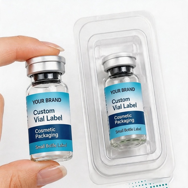 Custom Brand Peptide Vial Labels Small Bottle Stickers Durable Oil Proof PET for Cosmetic Beauty Packaging