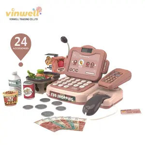 24ชิ้นแกล้งเล่นช้อปปิ้งของเล่นสำหรับเด็กเกมการศึกษาแคชเชียร์<span class=keywords><strong>เครื่อง</strong></span>ลงทะเบียนเงินสด - Product Image 1