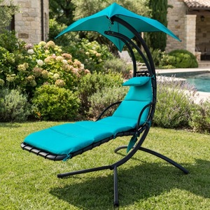 Silla <span class=keywords><strong>Colgante</strong></span> Curva Danlong de Diseño Moderno para Jardín, Patio o Terraza, <span class=keywords><strong>con</strong></span> <span class=keywords><strong>Sombrilla</strong></span> y Reposapiés - Product Image 1
