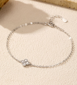 S925 Silver Flower Shape <b>Bracelet</b> With Round Diamond Claw Setting Chain Link Women's Classic Everyday Wear Jewelry - Product Image 3