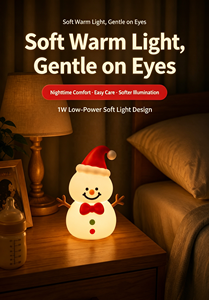 Lámpara Nocturna de Muñeco de Nieve Navideño, LED Blanco Cálido, Funciona con Pilas, Control Táctil, Pequeña Lámpara Redonda de Plástico para Decoración de Dormitorio - Product Image 6