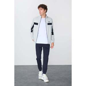 Chándal para hombre gris-marino texturizado de corte estándar con bordado - 85248 - Gris/azul marino - Product Image 4