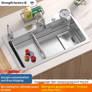 Fregadero de Cocina Grande de un Solo Tazón, Acero Inoxidable 304, Moderno, Sencillo, Hecho a Mano, Rectangular, Diseño Grabado con Textura de Grano de Mijo, Integrado - Product Image 3