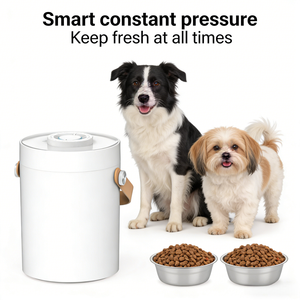 Seau de stockage d'aliments pour animaux de compagnie, conteneur sous vide avec intérieur en acier inoxydable, grande capacité, batterie - Product Image 1