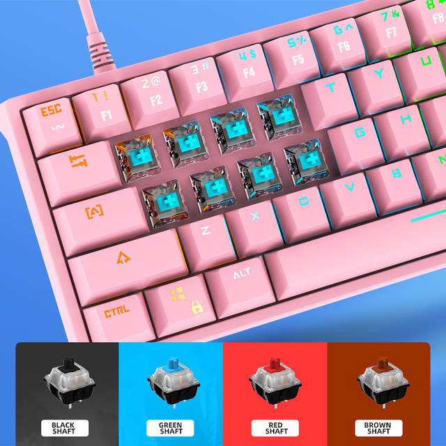 61-Key PBT Computer Gaming RGB LED Mechanical Keyboard 60% White Hot Swap Mini USB Wired Interface New with BT Technology
