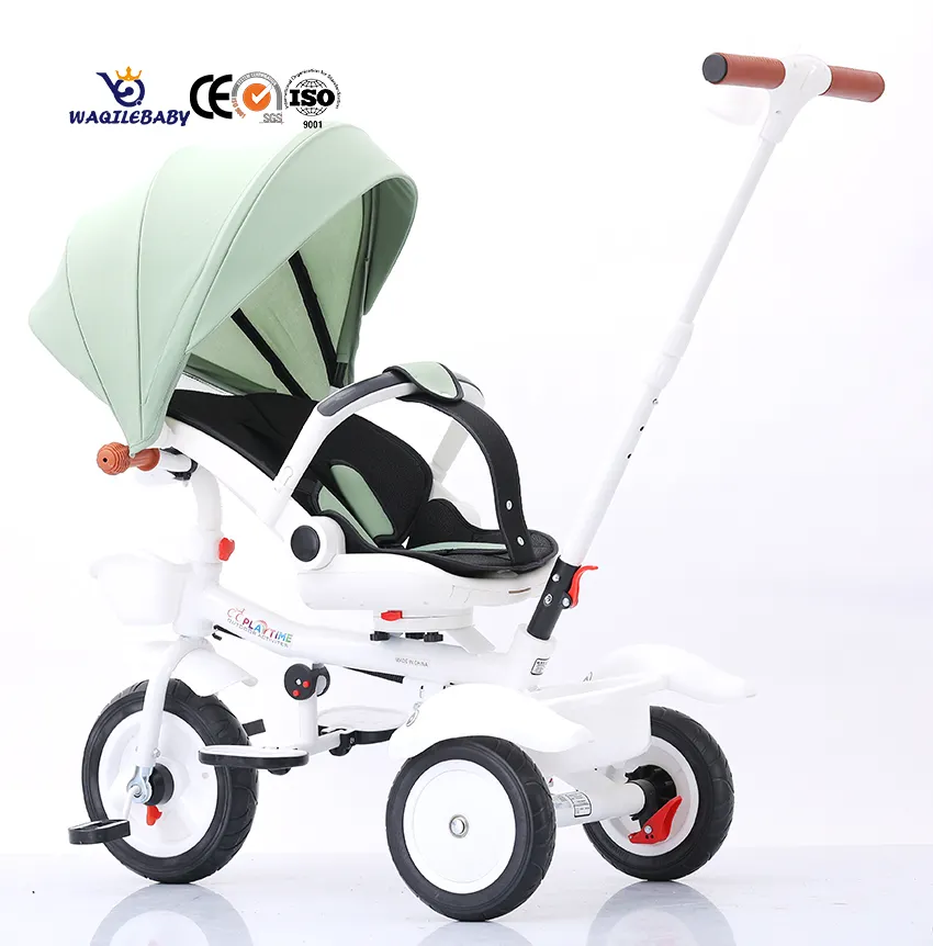 WQL Kids Baby Trike Tricycle with Safety Guardrail Children Tricycle Baby Stroller 3 EVA Wheels Push Baby Tri