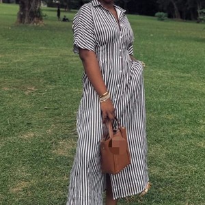 ชุดเดรสคาร์ดิแกนลายทางแขนสั้นทรงหลวมสไตล์แอฟริกันสำหรับผู้หญิง - แฟชั่นไซส์ใหญ่ - Product Image 1