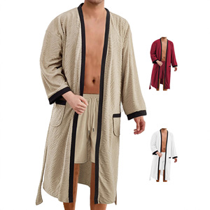 Bata de Baño Larga para Hombre, Jacquard, Color Caqui, Poliéster, Talla Grande, Ropa de Estar por Casa, Primavera, Otoño, Invierno, Comodidad en el Hogar - Product Image 6