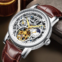 Montre squelette pour homme, style business, bracelet en cuir, logo personnalisé, mécanique, étanche