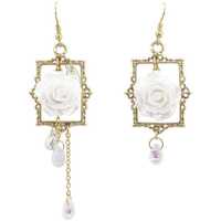 Zooying fait à la main alliage perle boucles d'oreilles Vintage peinture à l'huile Style Floral asymétrique goutte romantique Rose crème balancent Boho fée