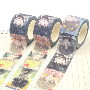 Ruban adhésif washi japonais imprimé avec motif de lune coloré perforé, feuille d'or et paillettes, fabrication sur mesure par le fabricant - Product Image 2