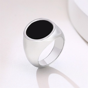 Black Enamel <b>Rings</b> Stainless Steel Silver Signet Finger Chunky <b>Ring</b> for Men - Product Image 3