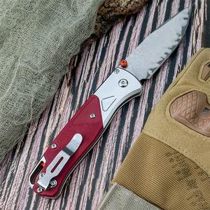 Couteau pliant tactique BM 535-9, lame rouge Damas de 8.9cm, manche G10, ambidextre, pour camping en plein air, chasse, découpe, survie - Product Image 1