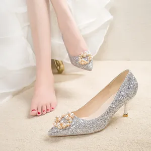 Vente en gros de chaussures à talons hauts de luxe brillantes pour femmes chaussures de mariée à talons hauts pour femmes