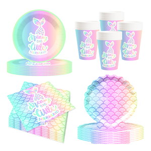 DAMAI - Juego de Vajilla con Temática de Sirena para Fiesta de Cumpleaños, con Platos, Vasos y Servilletas para 8 Personas - Product Image 3