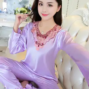 Pyjama sexy à manches longues pour femme, habit de maison deux pièces en forme de soie fine, style coréen, collection printemps automne et hiver
