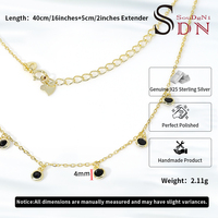 Collier pendentif minimaliste tendance en argent sterling 925 plaqué or 18 carats avec pierre de coquille noire pour femme, cadeau d'anniversaire de mariage