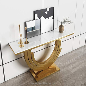 Hot Sale Gold Leaf <strong>Entryway</strong> <strong>Table</strong> Villa Live Room Entrance Antique Luxury Marble Slabs Top Hallway Narrow Console <strong>Tables</strong> <strong>Set</strong> - Product Image 2