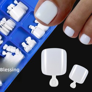 100 <span class=keywords><strong>Uñas</strong></span> Postizas Blancas <span class=keywords><strong>Cortas</strong></span> Cuadradas, Pre-diseñadas, con Adhesivo Completo, de Color Sólido, Acrílicas, para Pedicura - Product Image 4