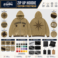 Sweat à capuche zippé kaki personnalisé pour homme avec motif géométrique étoile et lettres gothiques, ourlet moucheté, fabrication OEM ODM