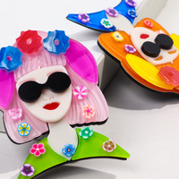 Vente chaude personnalisé acrylique broche à la mode broche coloré fleur rose Orange cheveux lunettes de soleil écouteurs pour filles mariages cadeaux