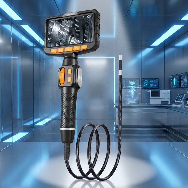 360 Degrees Two Way Steering 2MP HD Industrial Endoscope 3.9mm Single Lens IP67 5X Zoom 4.3" Display Car Pipe Inspection Sewer