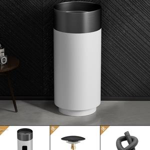 YULI Lavabo à <span class=keywords><strong>colonne</strong></span> européenne bicolore en acier inoxydable <span class=keywords><strong>noir</strong></span> blanc avec égouttoir pour salle de bain pour barres de sol d'hôtels - Product Image 6