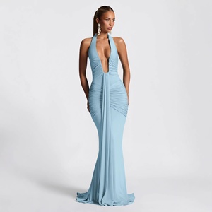 <span class=keywords><strong>Robe</strong></span> <span class=keywords><strong>longue</strong></span> trapèze élégante pour femme D1994608, <span class=keywords><strong>robe</strong></span> sexy <span class=keywords><strong>dos</strong></span> nu à col halter en V profond, <span class=keywords><strong>robe</strong></span> <span class=keywords><strong>longue</strong></span> moulante froncée pour femme - Product Image 3